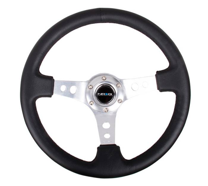 NRG Innovations - NRG Innovations 350mm Steering Wheel (3" Deep) - Silver Spoke w/ Black Leather