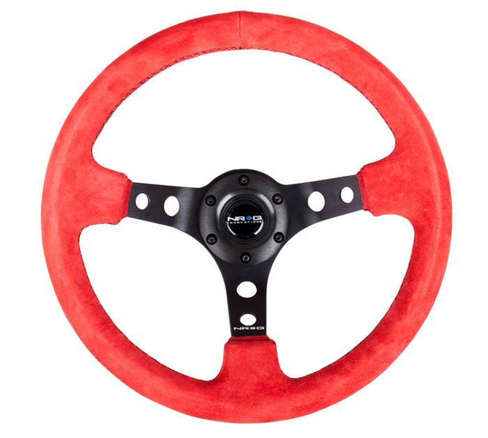 NRG Innovations - NRG Innovations 350mm Steering Wheel (3" Deep) - Red Suede