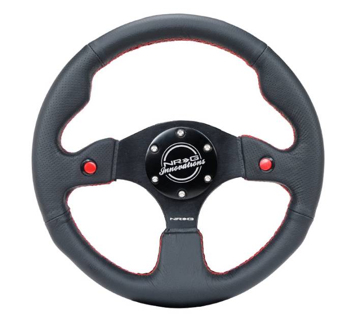 NRG Innovations - NRG Innovations 320mm Steering Wheel - Black Leather w/ Dual Buttons