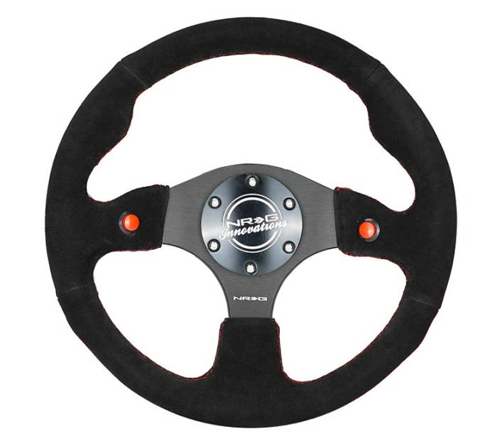 NRG Innovations - NRG Innovations 320mm Steering Wheel - Black Suede w/ Dual Buttons