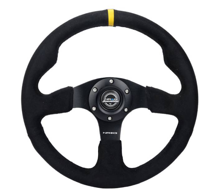 NRG Innovations - NRG Innovations (320mm) Alcantara Steering Wheel w/ Yellow Center and Black Stitch