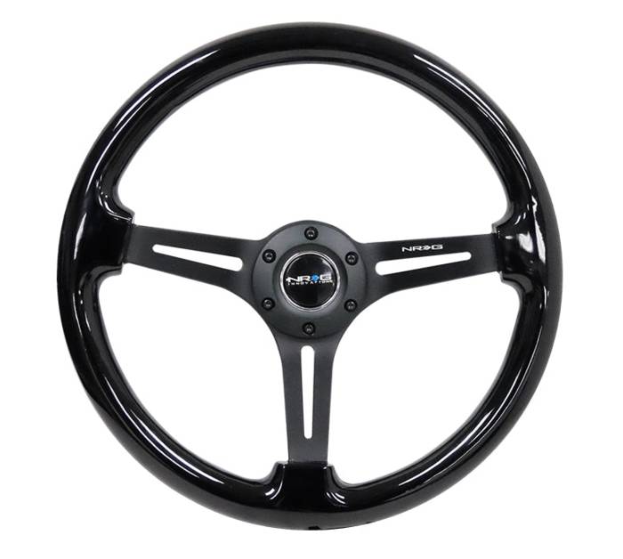NRG Innovations - NRG Innovations Classic Wood Grain Wheel (350mm / 3in. Deep) Black Wood w/ Black Matte Spoke/Black Center Mark