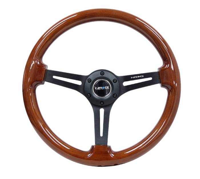 NRG Innovations - NRG Innovations Classic Wood Grain Wheel (350mm / 3in. Deep) Brown Wood w/ Black Matte Spoke/Black Center Mark