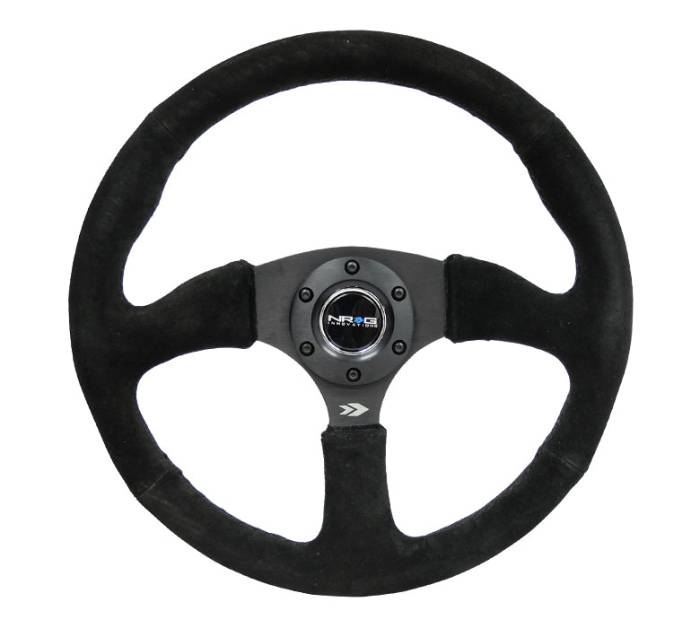 NRG Innovations - NRG Innovations 350mm Sport Suede Racing ( 2.5" Deep) Comfort Grip, 5mm thick matte black spoke