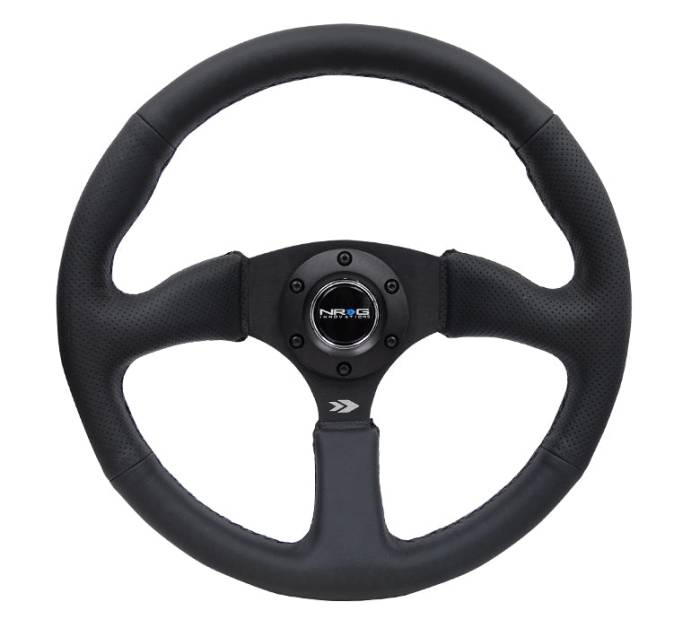 NRG Innovations - NRG Innovations 350mm Sport Leather Racing ( 2.5" Deep) Comfort Grip 5mm matte black spoke
