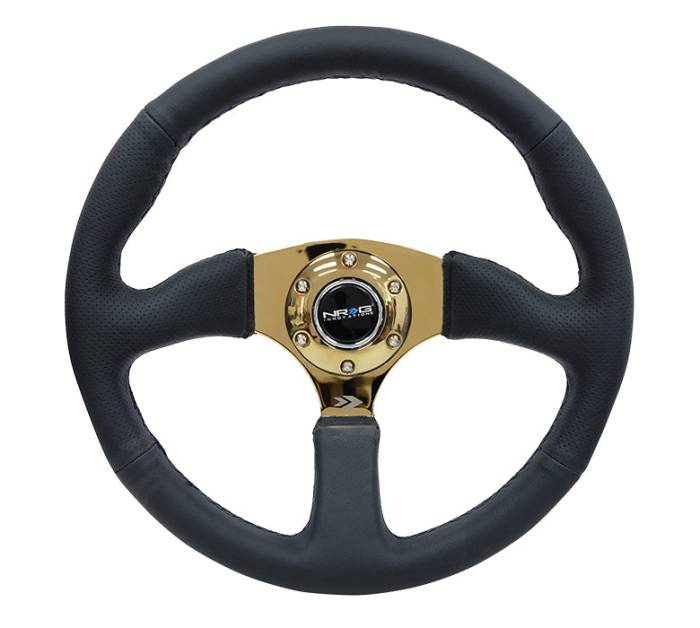 NRG Innovations - NRG Innovations 350mm Sport Leather Racing ( 2.5" Deep) Comfort Grip 4mm metal gold spoke