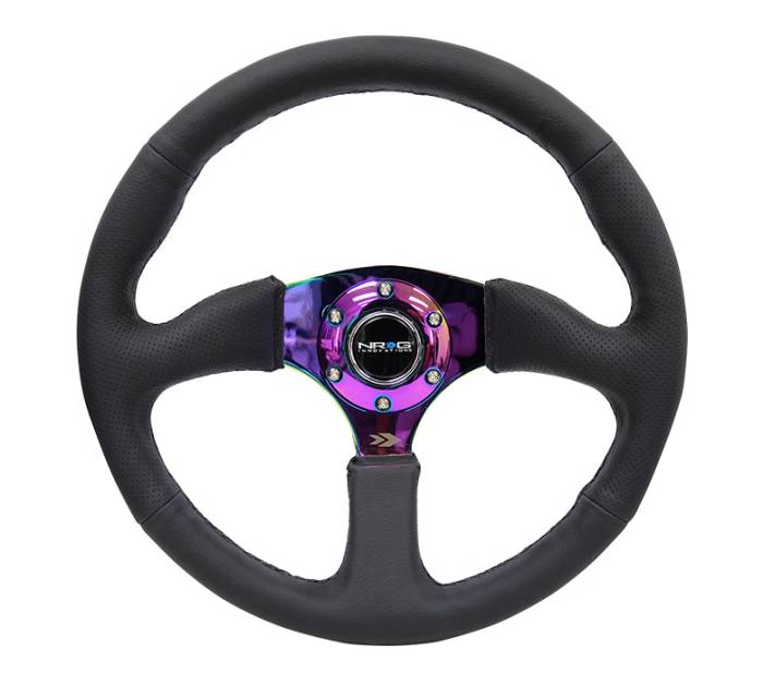 NRG Innovations - NRG Innovations 350mm Sport Leather Racing ( 2.5" Deep) Comfort Grip, 4mm metal neochrome spoke