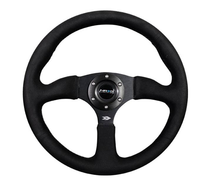 NRG Innovations - NRG Innovations 350mm Sport Leather Racing ( 2.5" Deep) Comfort Grip, 4mm matte black spoke with Alcantara finish