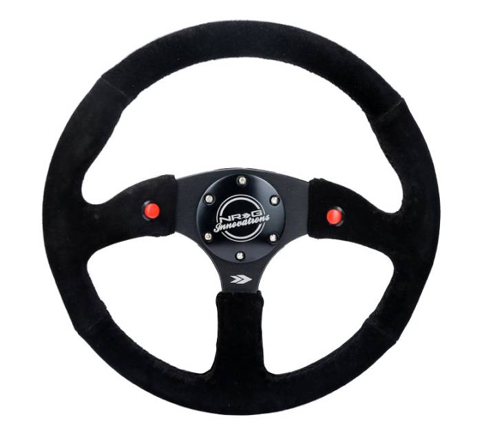 NRG Innovations - NRG Innovations 350mm Sport Suede Racing ( 2.5" Deep) Comfort Grip, 4mm matte black spoke with Suede finish and dual button