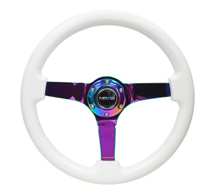 NRG Innovations - NRG Innovations Steering Wheel (350mm / 3in. Deep) Classic White w/ 4mm Neochrome Solid 3-Spoke