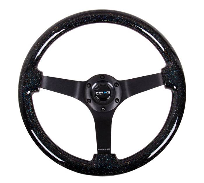 NRG Innovations - NRG Innovations Steering Wheel (350mm / 3in. Deep) Classic Black Sparkle Wood Grain w/ Black 3-Spoke Center