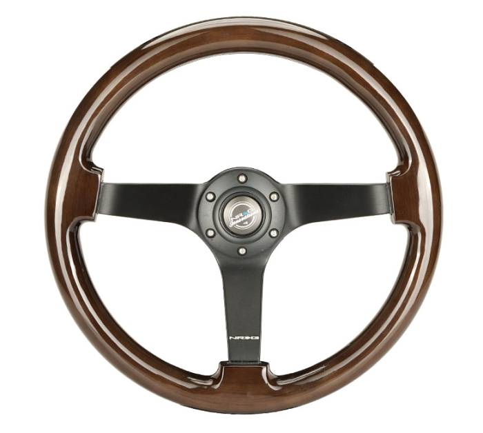 NRG Innovations - NRG Innovations Steering Wheel (350mm / 3in. Deep) Dark Wood Grain w/ Black 3-Spoke Center