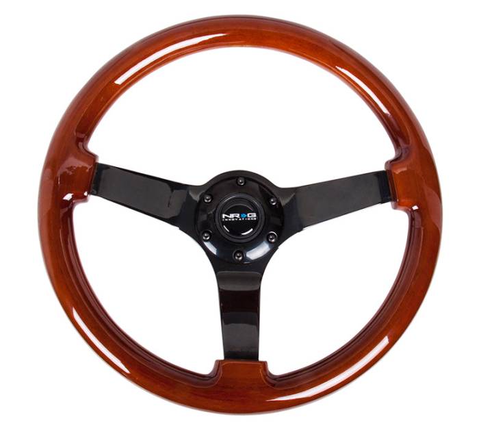 NRG Innovations - NRG Innovations Steering Wheel (350mm / 3in. Deep) Classic Wood Grain w/ Matte Black Solid 3-Spoke