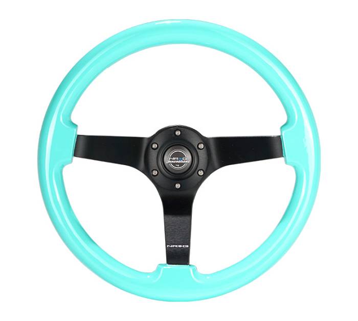 NRG Innovations - NRG Innovations Steering Wheel (350mm / 3in. Deep) Minty Fresh Wood Grain w/ Black 3-Spoke Center
