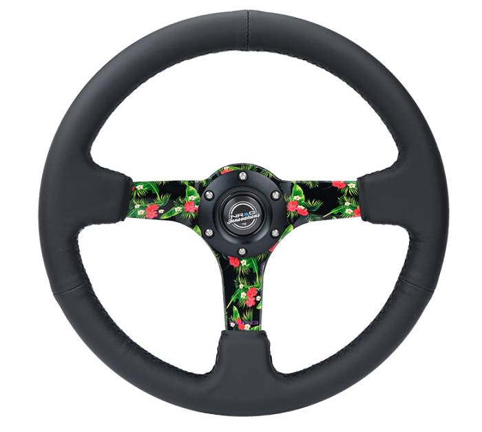NRG Innovations - NRG Innovations Steering Wheel (350mm / 3in. Deep) Matte Black Spoke/Black Leather/ Yellow Center