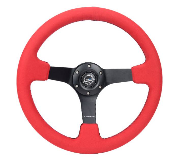 NRG Innovations - NRG Innovations Steering Wheel (350mm / 3in. Deep) Matte Black Spoke/ Red Alcantara w/ Black Stitching
