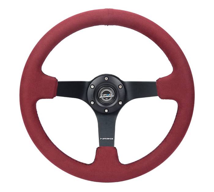NRG Innovations - NRG Innovations Steering Wheel (350mm / 3in. Deep) Black Spoke/ Burgundy Alcantara w/ Black Stitch