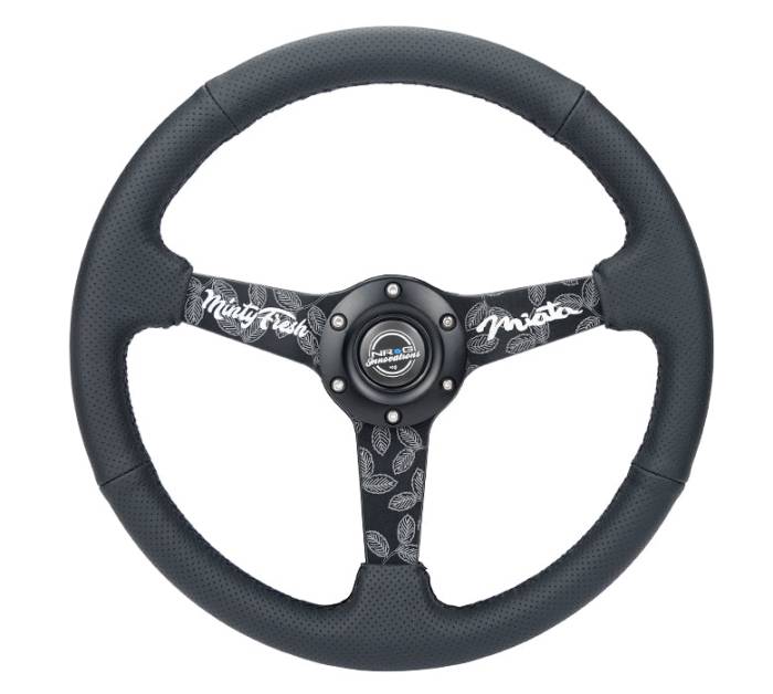 NRG Innovations - NRG Innovations Steering Wheel (350mm/ 1.5in. Deep) Black Etched Spokes / Black Leather w/ Black Stitch