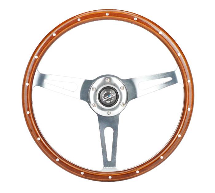 NRG Innovations - NRG Innovations Steering Wheel (360mm) Dark Wood Grain w/ Chrome 3-Spoke Center