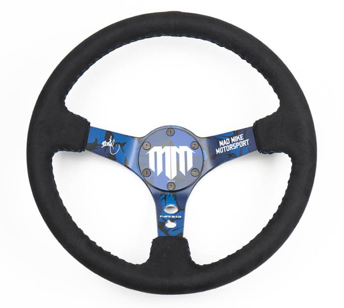 NRG Innovations - NRG Innovations Steering Wheel (3in. Deep) Mad Mike/ 5mm Spoke / Alcantara Finish w/ Blue Stitching