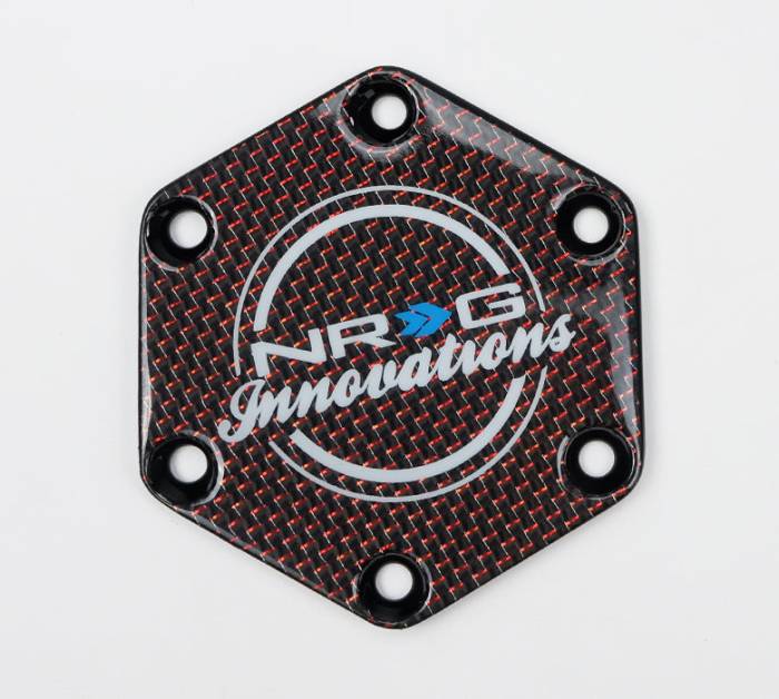 NRG Innovations - NRG Innovations Carbon Fiber w/ Red Texalium Fabrics Horn Delete Button Circular Logo Front/ Back