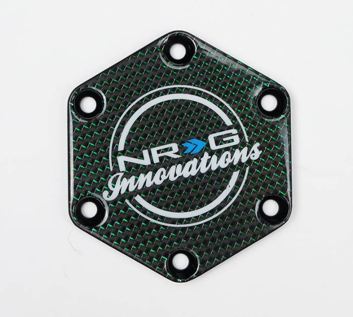 NRG Innovations - NRG Innovations Carbon Fiber w/ Green Texalium Fabrics Horn Delete Button Circular Logo Front/ Back