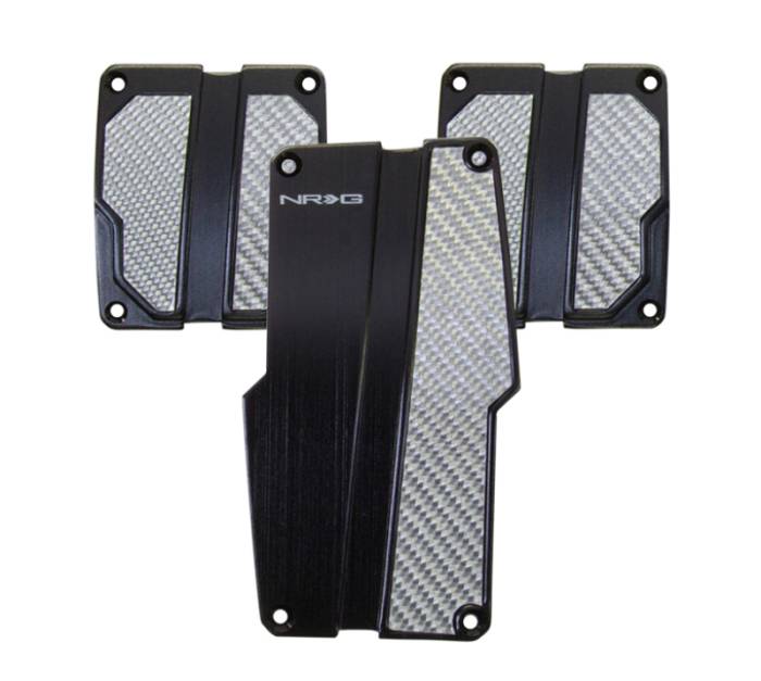 NRG Innovations - NRG Brushed Aluminum Sport Pedal M/T - Black w/Silver Carbon