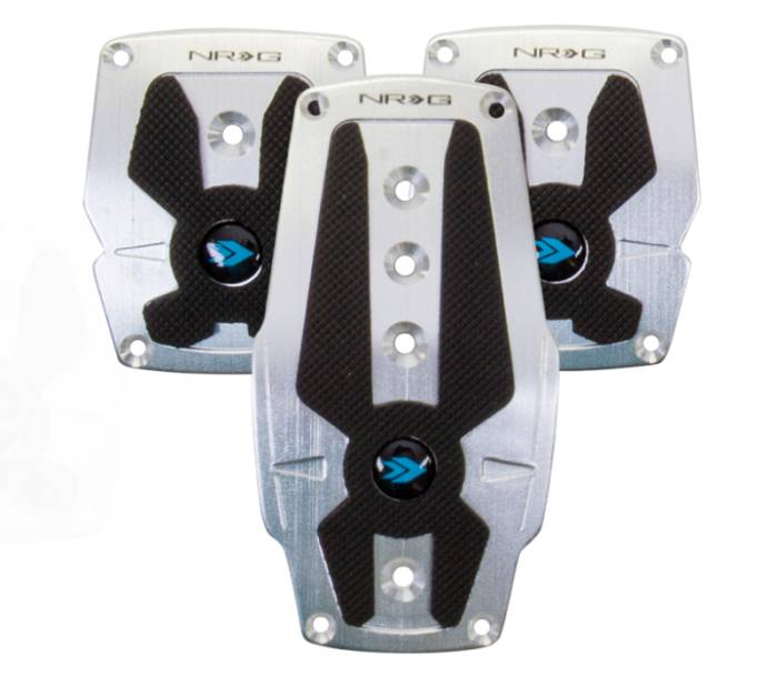 NRG Innovations - NRG Brushed Aluminum Sport Pedal M/T - Silver w/Black Rubber Inserts