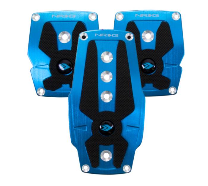 NRG Innovations - NRG Brushed Aluminum Sport Pedal M/T - Blue w/Black Rubber Inserts