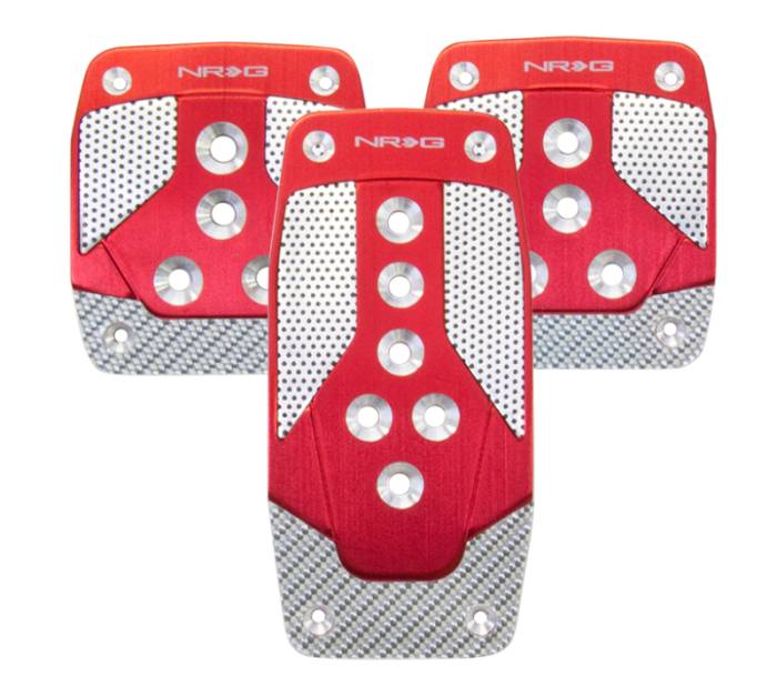 NRG Innovations - NRG Aluminum Sport Pedal M/T - Red w/Silver Carbon