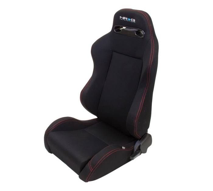 NRG Innovations - NRG Sport Seats (Pair) Type-R Cloth w/NRG Logo - Black w/Red Stitch