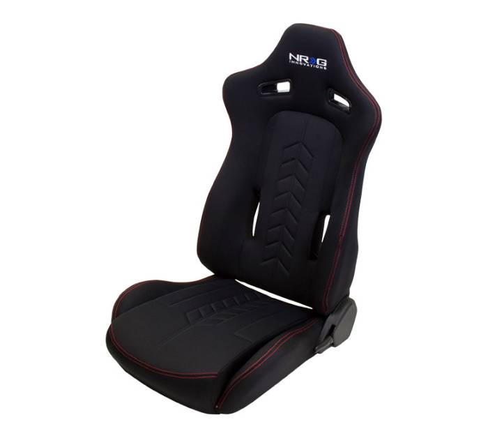 NRG Innovations - NRG Sport Seats (Pair) Cloth w/NRG Logo & NRG Arrow Cushion Imprint - Black w/Red Stitch
