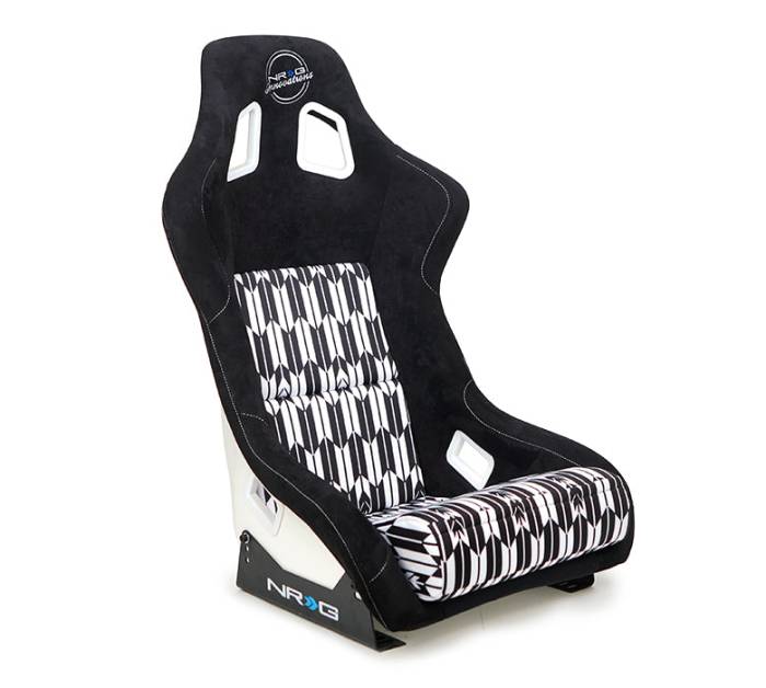 NRG Innovations - NRG FRP Bucket Seat Vegan Suede w/ Black & White Yaba Print - Large