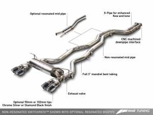 AWE Tuning BMW F8X M3/M4 Resonated SwitchPath Exhaust - Chrome Silver Tips (102mm) 3415-42050