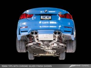 AWE Tuning - AWE Tuning BMW F8X M3/M4 Resonated SwitchPath Exhaust - Chrome Silver Tips (102mm) 3415-42050 - Image 2