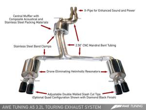 AWE Tuning - AWE Tuning Audi B8 A5 3.2L Touring Edition Exhaust System - Quad 90mm Slash Black Tips 3015-43026 - Image 1
