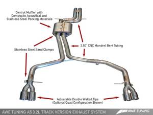 AWE Tuning - AWE Tuning Audi B8 A5 3.2L Track Edition Exhaust System - Quad 90mm Slash Cut Black Tips 3020-43012 - Image 1
