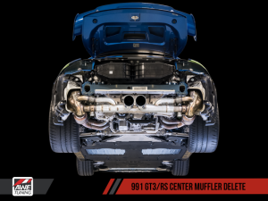 AWE Tuning - AWE Tuning Porsche 991 GT3 / RS Center Muffler Delete - Chrome Silver Tips 3010-32036 - Image 3