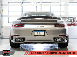 AWE Tuning - AWE Tuning Porsche 991.2 Turbo Performance Exhaust and High-Flow Cat Sections - Silver Quad Tips 3015-42084 - Image 5