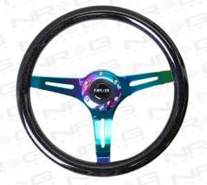 NRG Innovations - NRG Innovations 350mm Classic Wood Grain Steering Wheel - Black Sparkled w/ Neochrome Spokes - Image 1