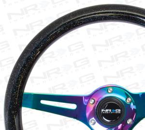 NRG Innovations - NRG Innovations 350mm Classic Wood Grain Steering Wheel - Black Sparkled w/ Neochrome Spokes - Image 2