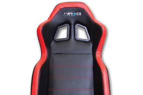 NRG Innovations - NRG Innovations Reclinable Bucket PVC Sport Seat - Black w/ Red Stitch/Side Contrast w/ Logo - Image 3