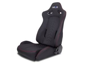 NRG Innovations - NRG Innovations Reclinable Bucket "The Arrow" Cloth Sport Seat - Black w/ Red Stitch w/ logo - Image 4
