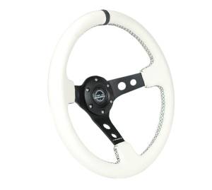 NRG Innovations - NRG Innovations 350mm Steering Wheel (3" Deep) - Black Spoke w/ White Leather / White Stripes - Image 2