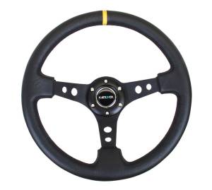 NRG Innovations - NRG Innovations 350mm Steering Wheel (3" Deep) - Black Spoke w/ Black Leather / Yellow Stripe - Image 1