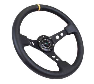 NRG Innovations - NRG Innovations 350mm Steering Wheel (3" Deep) - Black Spoke w/ Black Leather / Yellow Stripe - Image 2