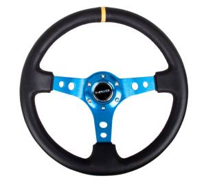 NRG Innovations - NRG Innovations 350mm Steering Wheel (3" Deep) - Blue Spoke w/ Black Leather and Yellow Stripe - Image 1