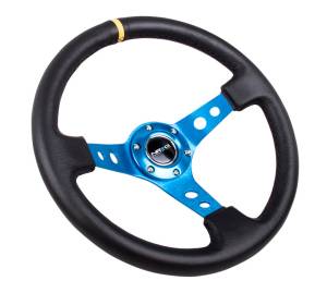 NRG Innovations - NRG Innovations 350mm Steering Wheel (3" Deep) - Blue Spoke w/ Black Leather and Yellow Stripe - Image 2