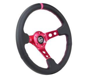 NRG Innovations - NRG Innovations 350mm Steering Wheel (3" Deep) - Fushia Spoke w/ Black Leather and Fushia Stripe - Image 2