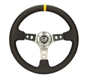 NRG Innovations - NRG Innovations 350mm Steering Wheel (3" Deep) - GunMetal Spoke w/ Black Leather and Yellow Stripe - Image 1